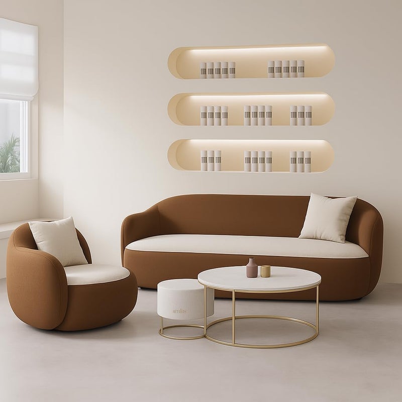 Aroma Homes Modern Minimalist Living Room Sofa Set – Luxury Curved 3-Seater Sofa with Plush Armchairs - Image 2